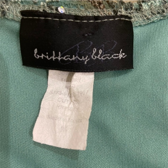 Brittany Black short sleeve stretch lace top ombre beaded sparkles lined medium - Picture 9 of 10